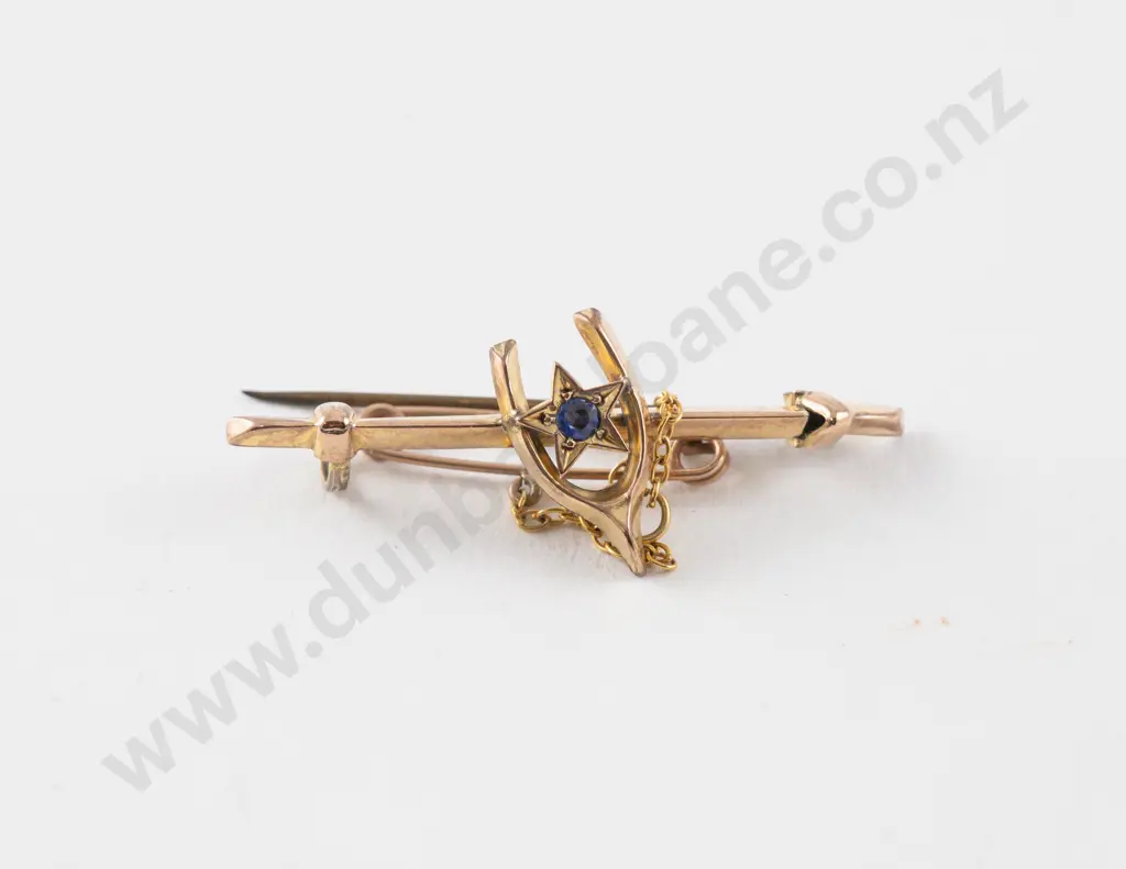 Victorian 9ct Sapphire Lucky Wish Bone Bar Brooch Image 1++