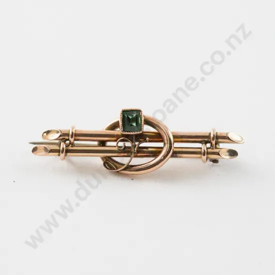 Victorian 9ct Single Stone Green Quartz Bar Brooch