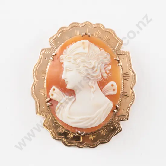 9ct Framed Classical Portrait Cameo Brooch