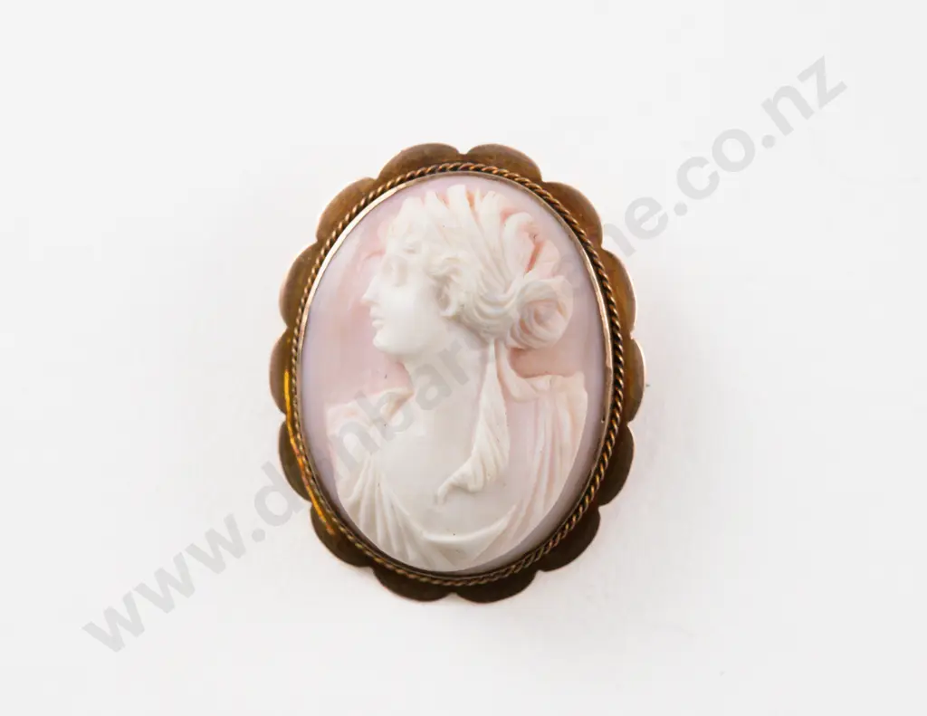 9ct Framed Classical Portrait Cameo Brooch Image 1++