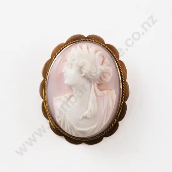 9ct Framed Classical Portrait Cameo Brooch