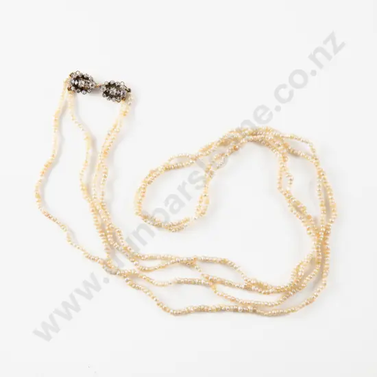 Antique 9ct Double Strand Small Natural Pearl Necklace