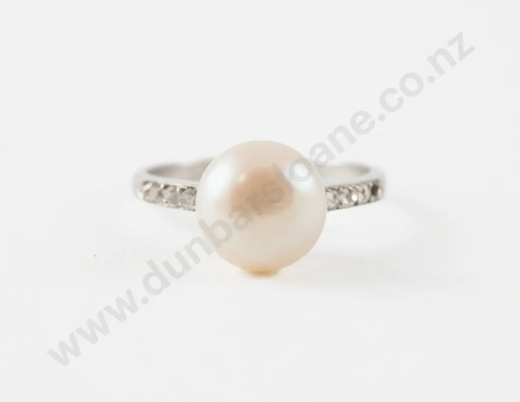 All Platinum Single Cultured Pearl Diamond and Ruby Ring Image 1++