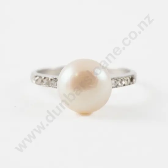 All Platinum Single Cultured Pearl Diamond and Ruby Ring