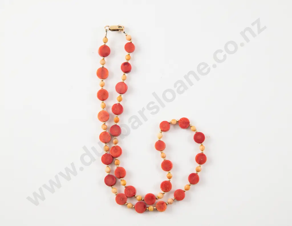 9ct Single Strand Coral Beaded Necklace Image 1++