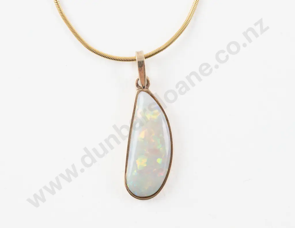 9ct Single Stone White Opal Pendant on Chain Image 1++