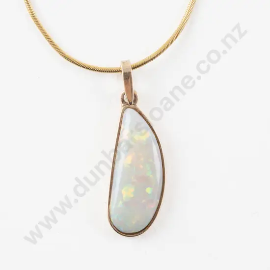 9ct Single Stone White Opal Pendant on Chain
