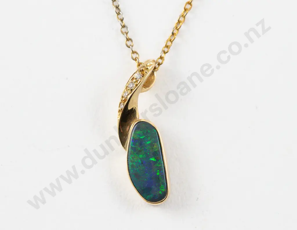 18ct Five Stone Opal and Diamond Pendant Image 1++