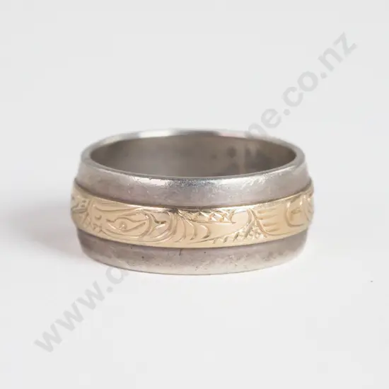 9ct White and Yellow Gold Engraved Band Ring