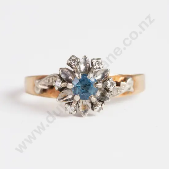 9ct Seven Stone Diamond and Sapphire Cluster Ring