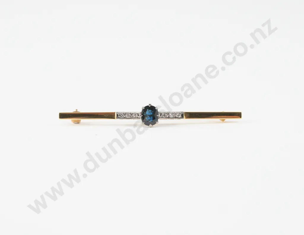 18ct Seven Stone Sapphire and Diamond Bar Brooch Image 1++