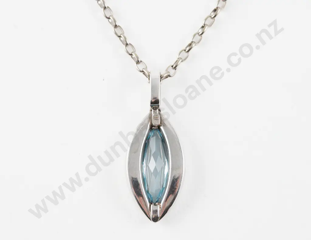 9ct White Gold Eleven Stone Topaz and Diamond Pendant Image 1++