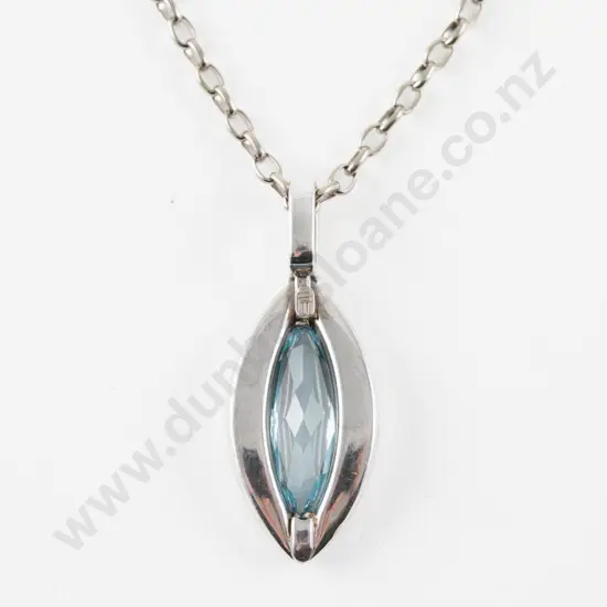 9ct White Gold Eleven Stone Topaz and Diamond Pendant