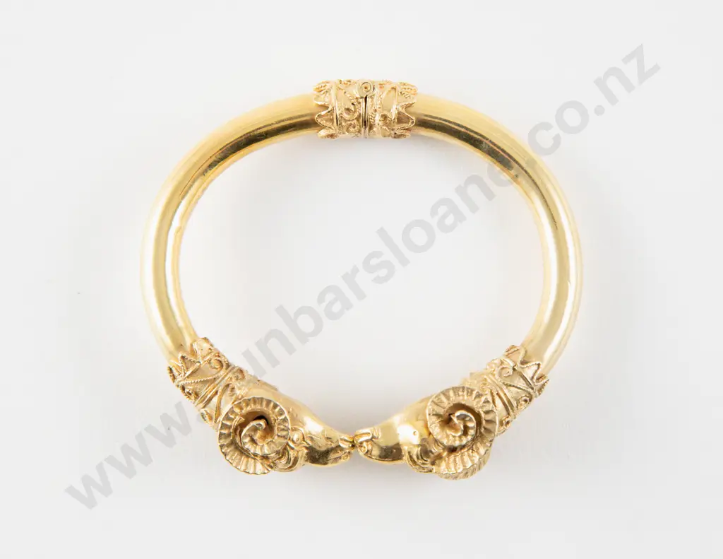 Replica Ancient Greek .925 Silver Gilt Rams Head Hinged Bangle Image 1++