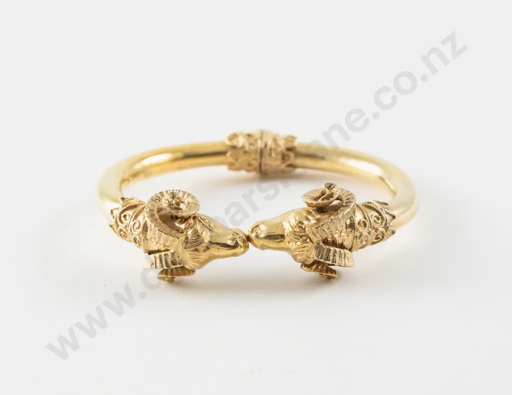 Replica Ancient Greek .925 Silver Gilt Rams Head Hinged Bangle Image 1++
