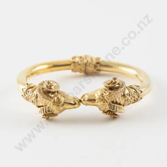 Replica Ancient Greek .925 Silver Gilt Rams Head Hinged Bangle