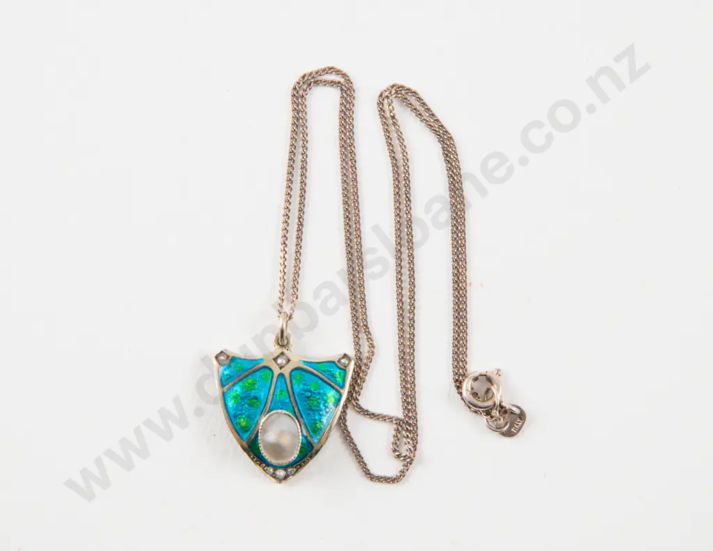 Art Nouveau S/S MOP and Enamel Pendant Image 1++