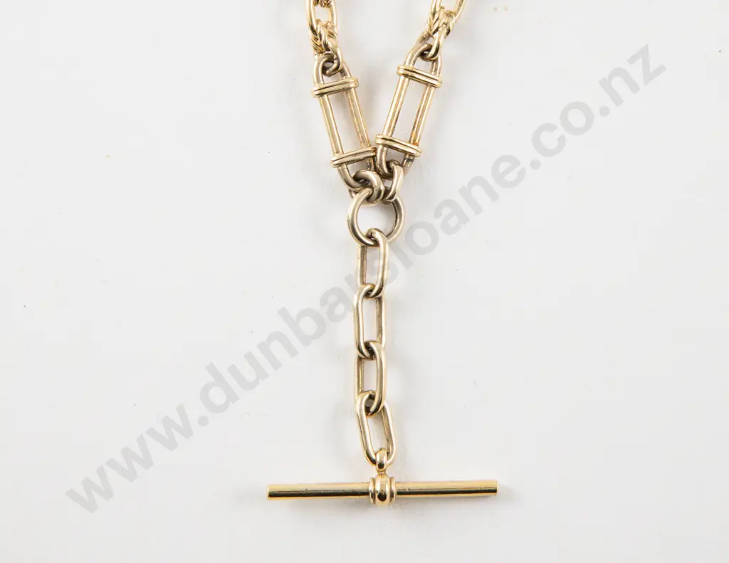 .925 Silver Gold Plated Rail and Fancy Curb Link Albert Chain Image 1++