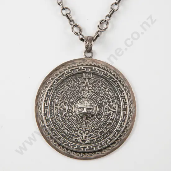 Mexican .925 Silver Aztec Calendar Pendant