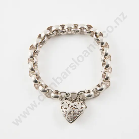 S/S Trace Link Bracelet with Heart Padlock Clasp