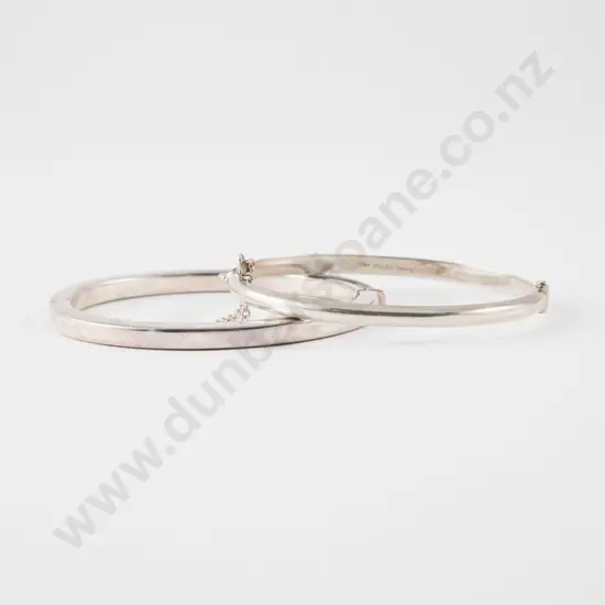 Two S/S Plain Hinged Snap Bangles