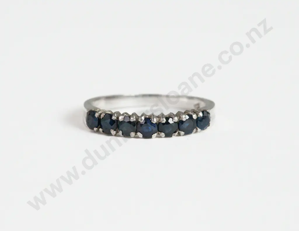 .925 Silver Seven Stone Sapphire Band Ring Image 1++