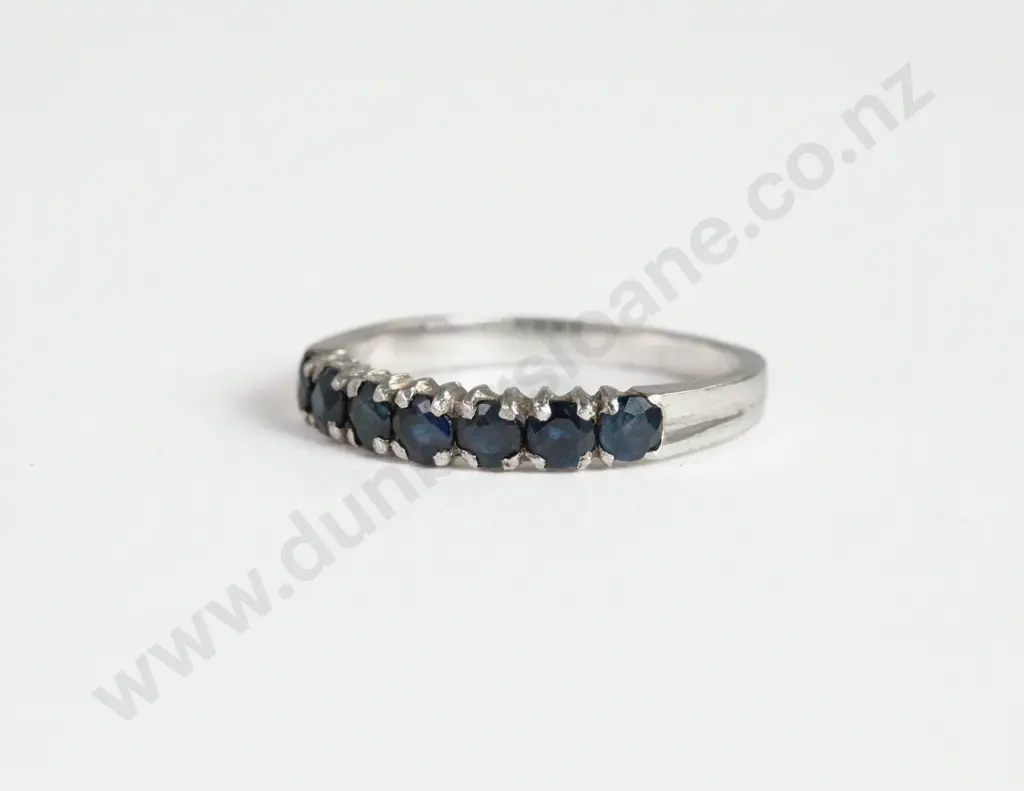 .925 Silver Seven Stone Sapphire Band Ring Image 1++