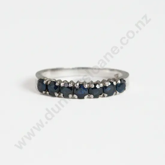 .925 Silver Seven Stone Sapphire Band Ring