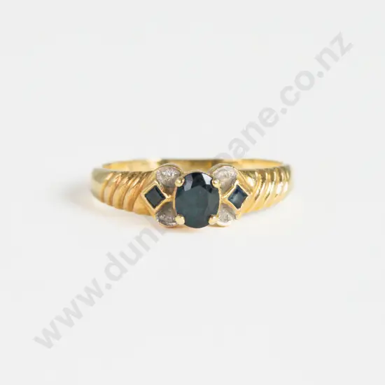 18ct Seven Stone Sapphire and Diamond Chip Ring