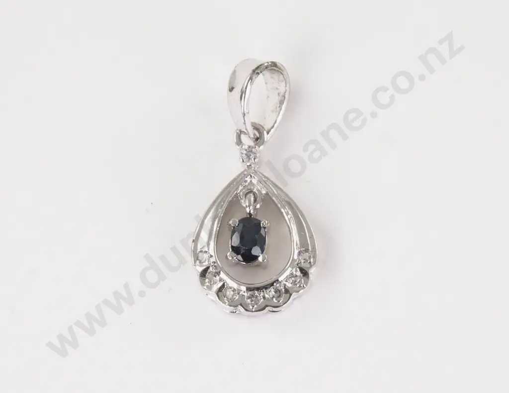 9ct White Gold Three Stone Sapphire and Diamond Paste Ring Image 1++