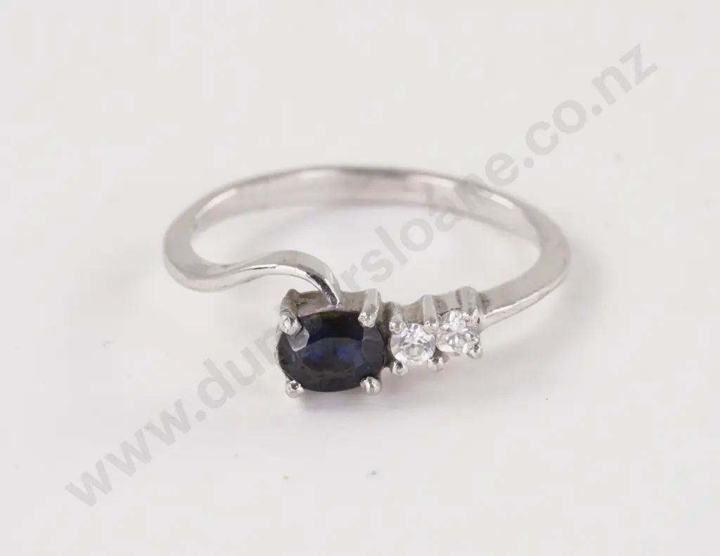 9ct White Gold Three Stone Sapphire and Diamond Paste Ring Image 1++
