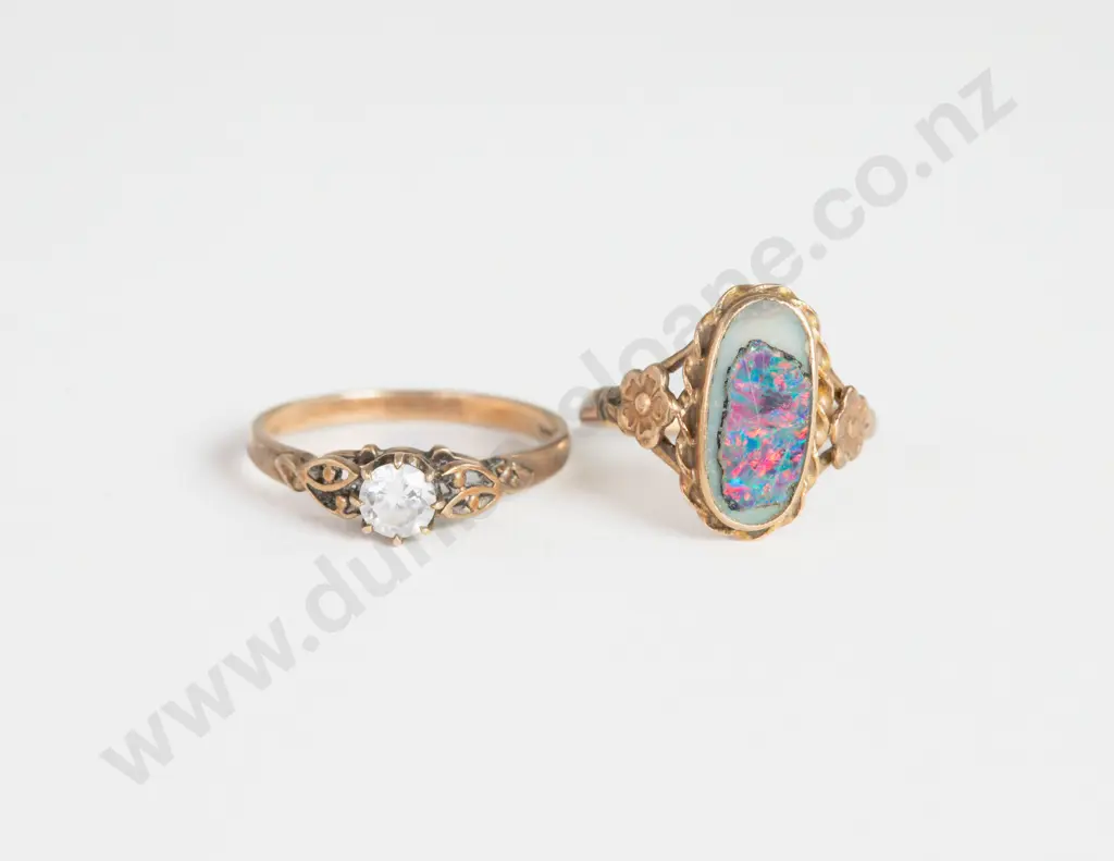 9ct Single Diamond Paste Ring and Opal Doublet Ring Image 1++
