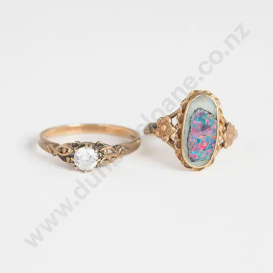 9ct Single Diamond Paste Ring and Opal Doublet Ring