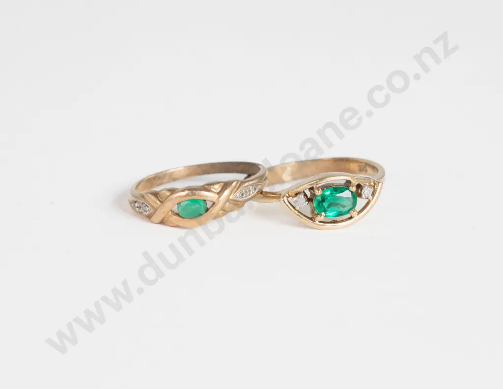Two 9ct Emerald and Diamond Rings Image 1++