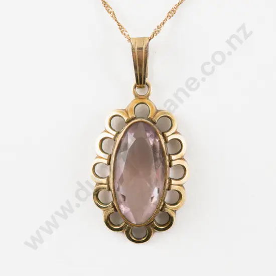 9ct Fancy Link Neck Chain and Gold Plated Amethyst Glass Pendant