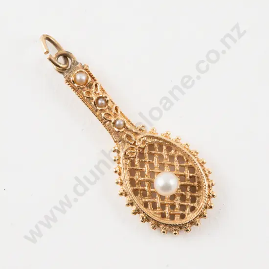 14ct Pearl Tennis Bat Pendant