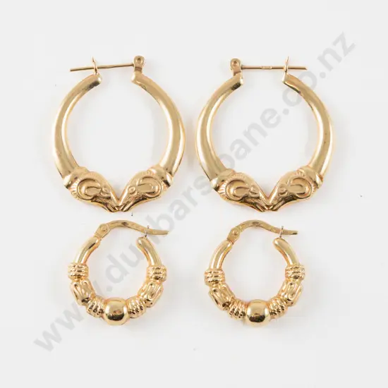 Two Pair 9ct Rams Head and Fancy Hoop Earrings