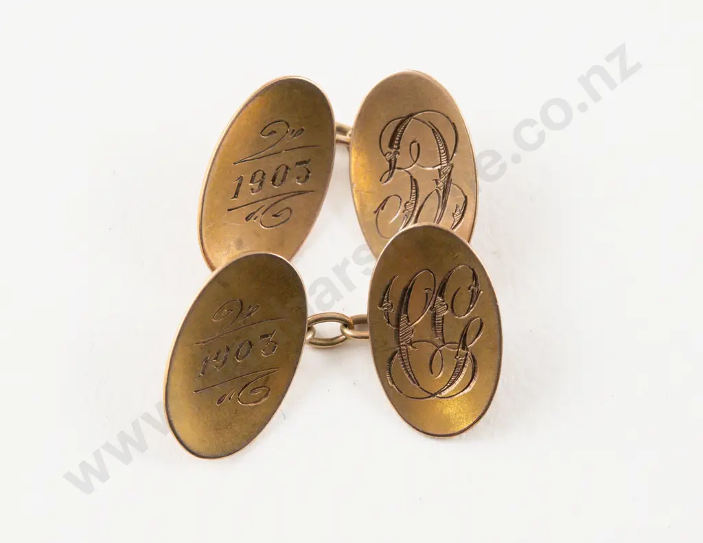 Pair 9ct Engraved Cufflinks Image 1++