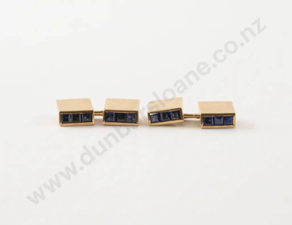 Pair 14ct Twelve Stone Sapphire Cufflinks Image 1++