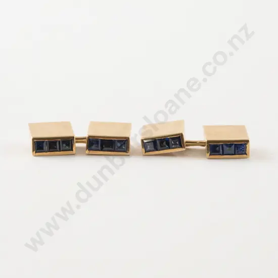Pair 14ct Twelve Stone Sapphire Cufflinks