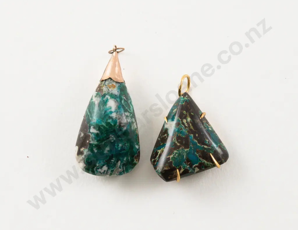 Two 9ct Gold Mounted Chrysocolla Pendants Image 1++