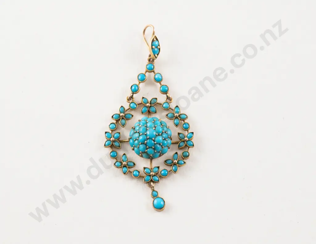 Victorian 9ct Turquoise Cluster Pendant Image 1++