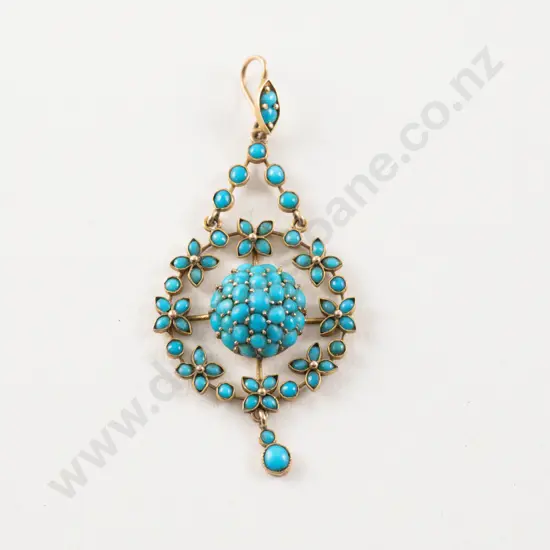 Victorian 9ct Turquoise Cluster Pendant