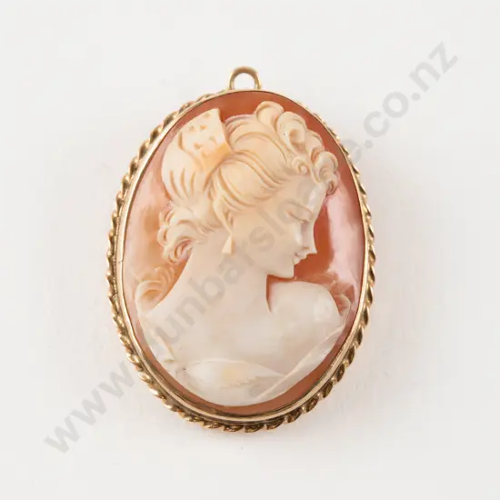 9ct Framed Classical Portrait Cameo Brooch