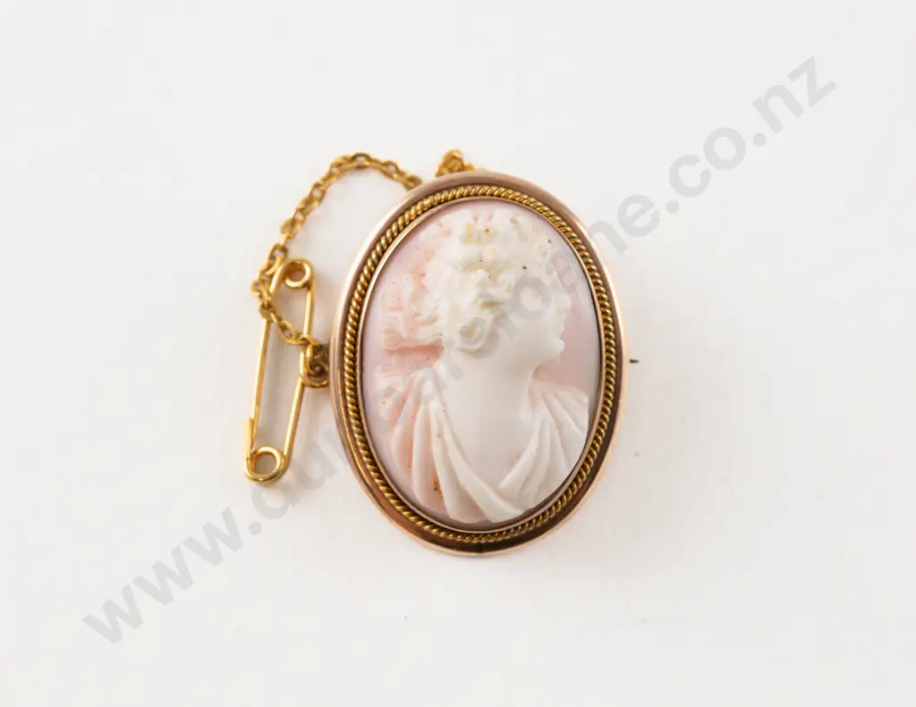 9ct Framed Classical Portrait Cameo Brooch Image 1++