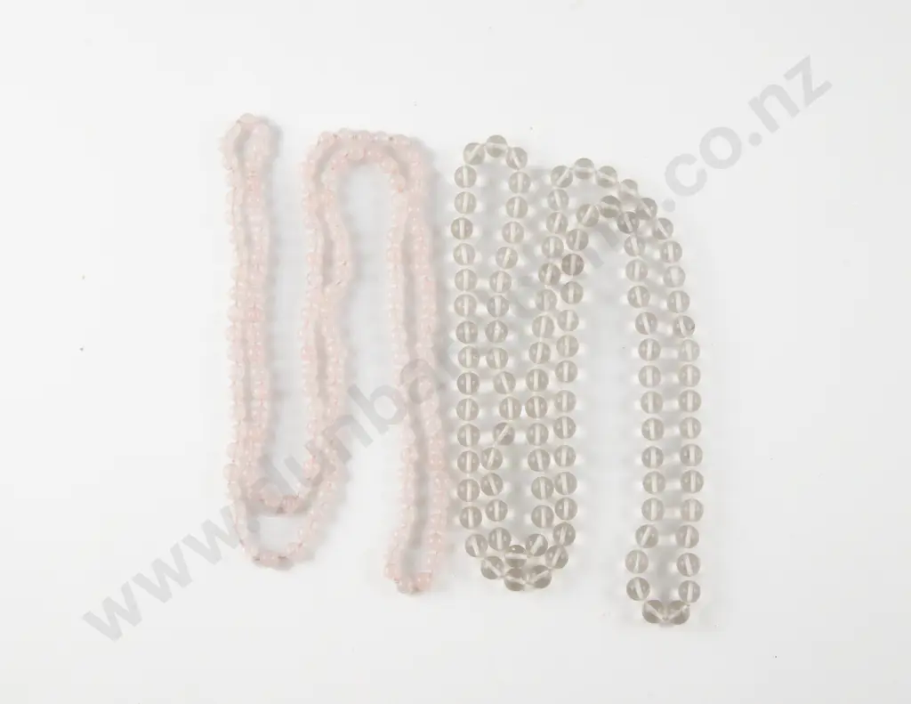 Rose Quartz and Clear Quartz Opera Length Necklaces Image 1++