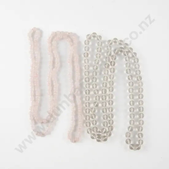 Rose Quartz and Clear Quartz Opera Length Necklaces