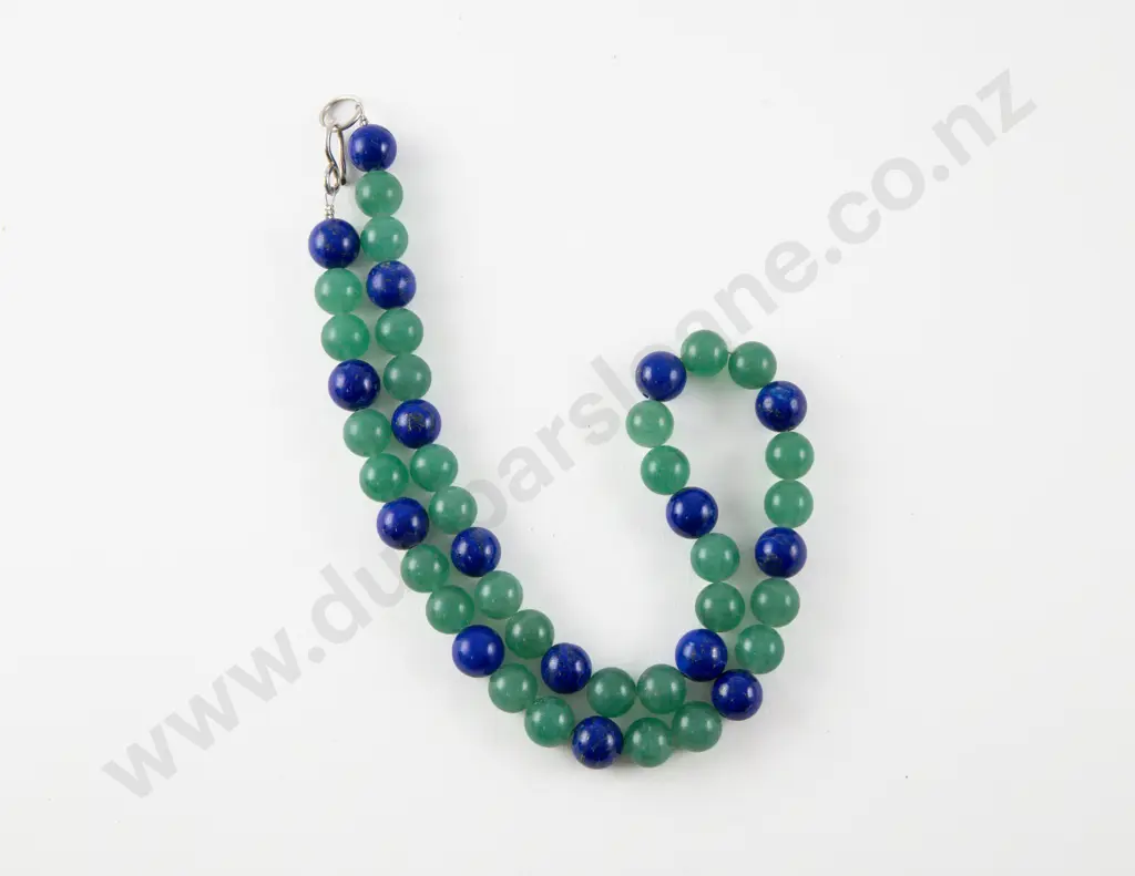 Single Strand Uniform Chrysoprase and Lapis Beaded Necklace Image 1++