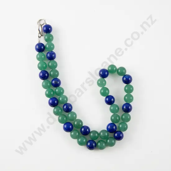 Single Strand Uniform Chrysoprase and Lapis Beaded Necklace