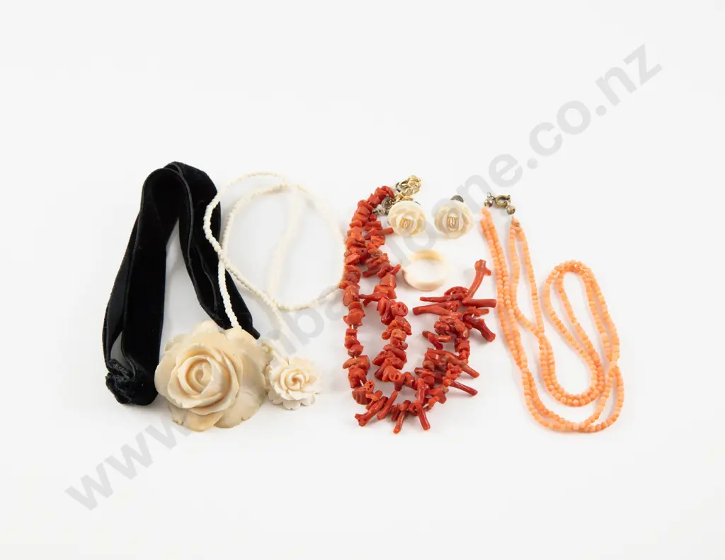 Collection of Ivory and Coral Jewellery Image 1++